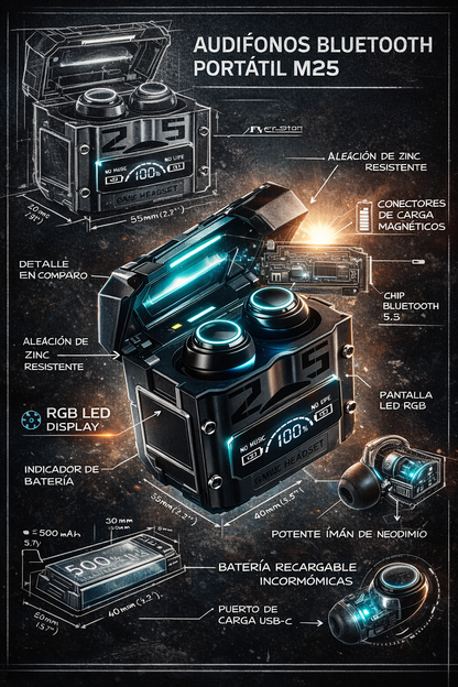 AUDÍFONOS BLUETOOTH TWS M25 RECARGABLES
